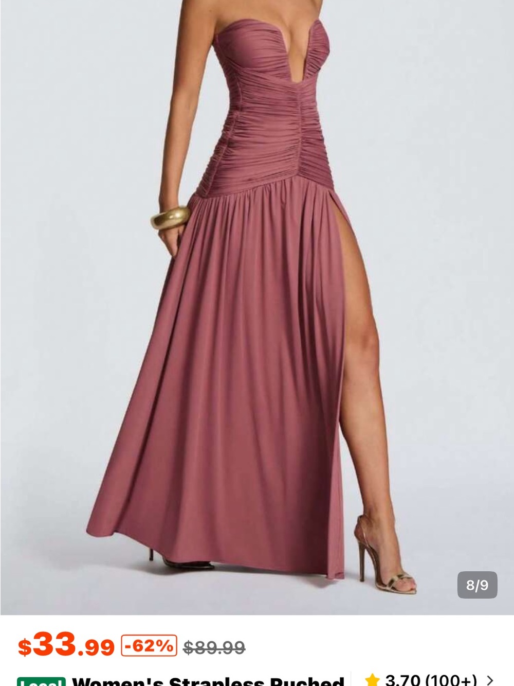 SHEIN Strapless Ruched dress  in Rosewood